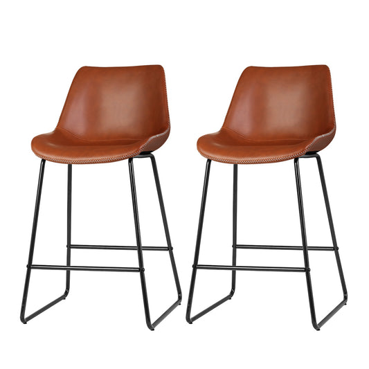 Marlook Bar Stools Kitchen Counter Barstools Leather Metal Chairs Brown x2