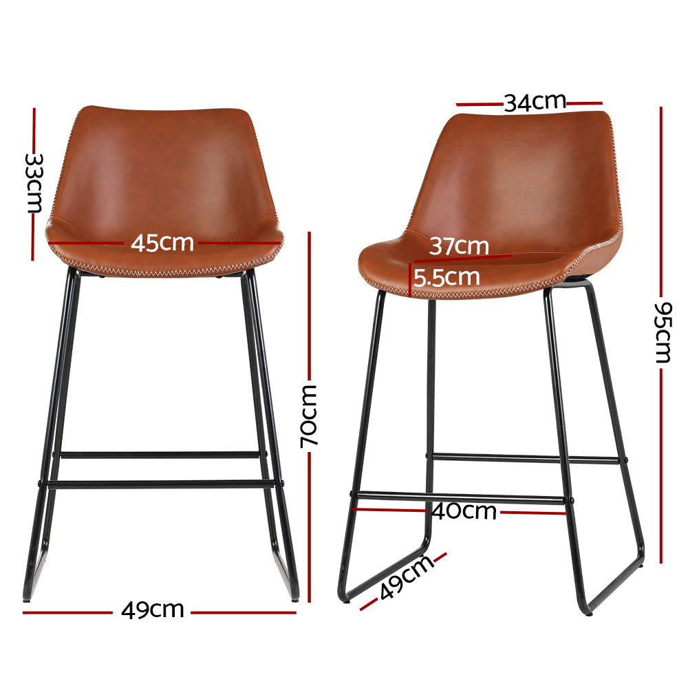 Marlook Bar Stools Kitchen Counter Barstools Leather Metal Chairs Brown x2