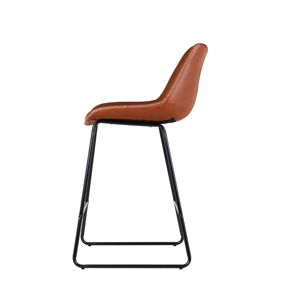 Marlook Bar Stools Kitchen Counter Barstools Leather Metal Chairs Brown x2