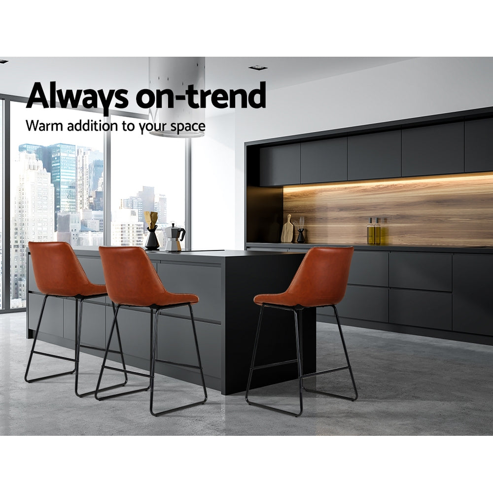 Marlook Bar Stools Kitchen Counter Barstools Leather Metal Chairs Brown x2