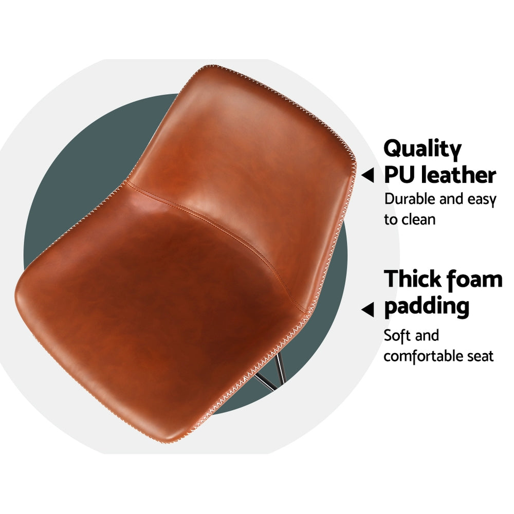 Marlook Bar Stools Kitchen Counter Barstools Leather Metal Chairs Brown x2