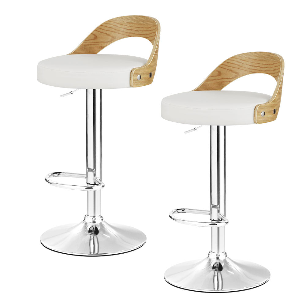 Marlook 2x Bar Stools Adjustable Leather Padded White