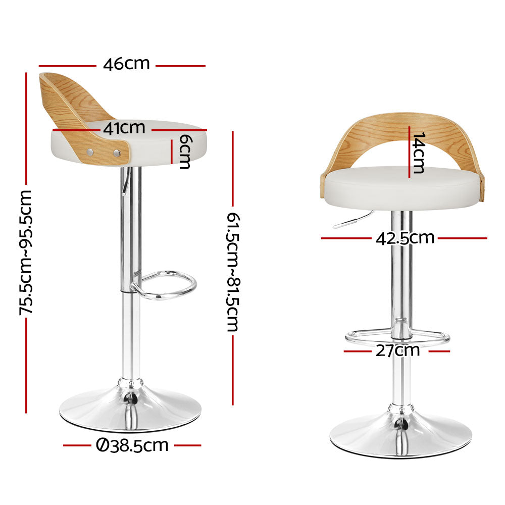 Marlook 2x Bar Stools Adjustable Leather Padded White