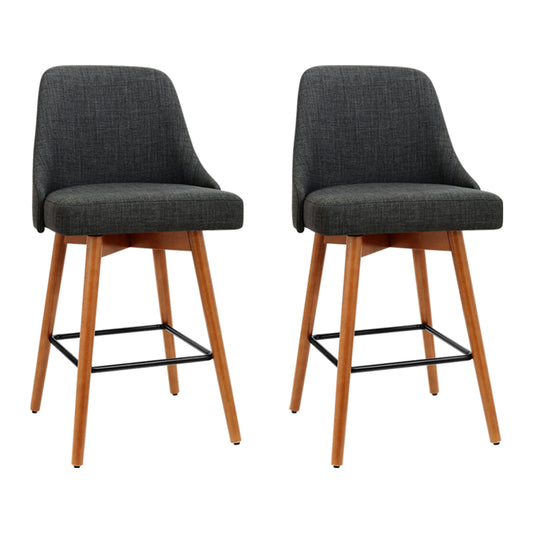 Marlook 2x Bar Stools Swivel Seat Wooden Charcoal