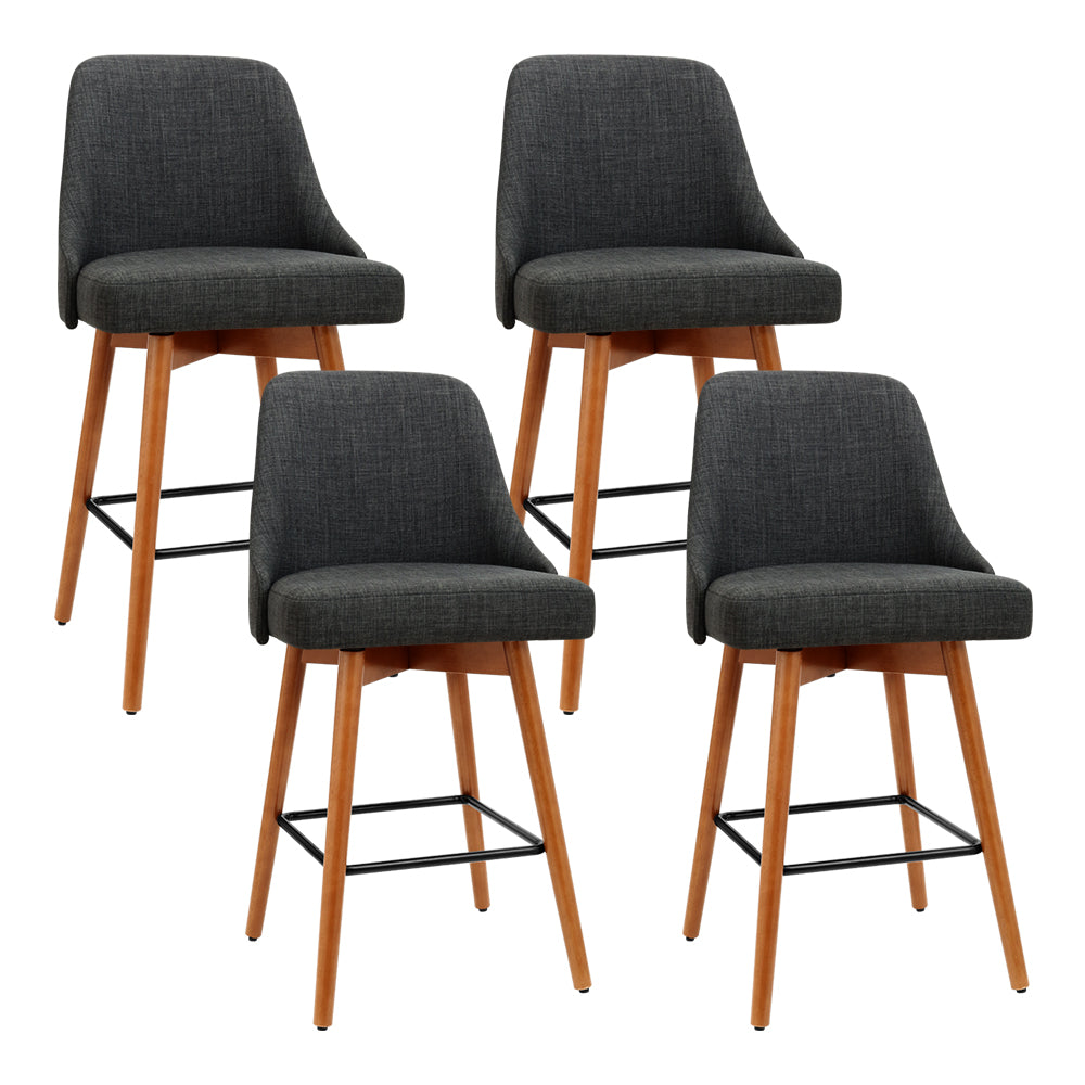 Marlook 4x Bar Stools Swivel Seat Wooden Charcoal