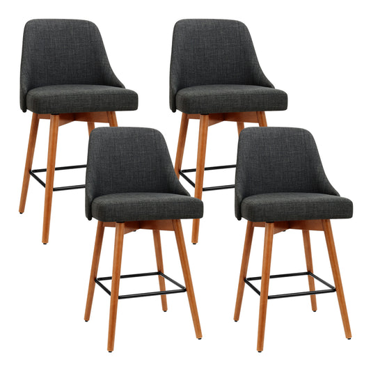 Marlook 4x Bar Stools Swivel Seat Wooden Charcoal