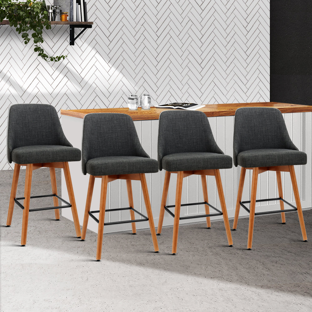 Marlook 4x Bar Stools Swivel Seat Wooden Charcoal