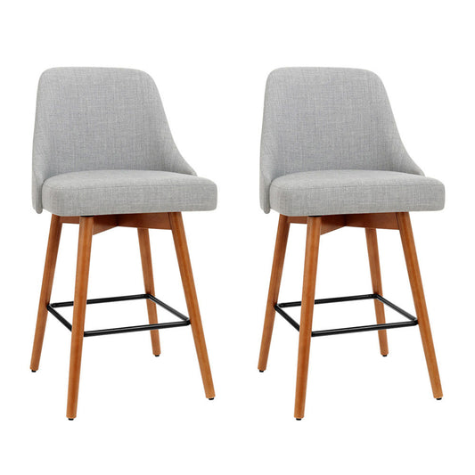 Marlook 2x Bar Stools Swivel Seat Wooden Grey