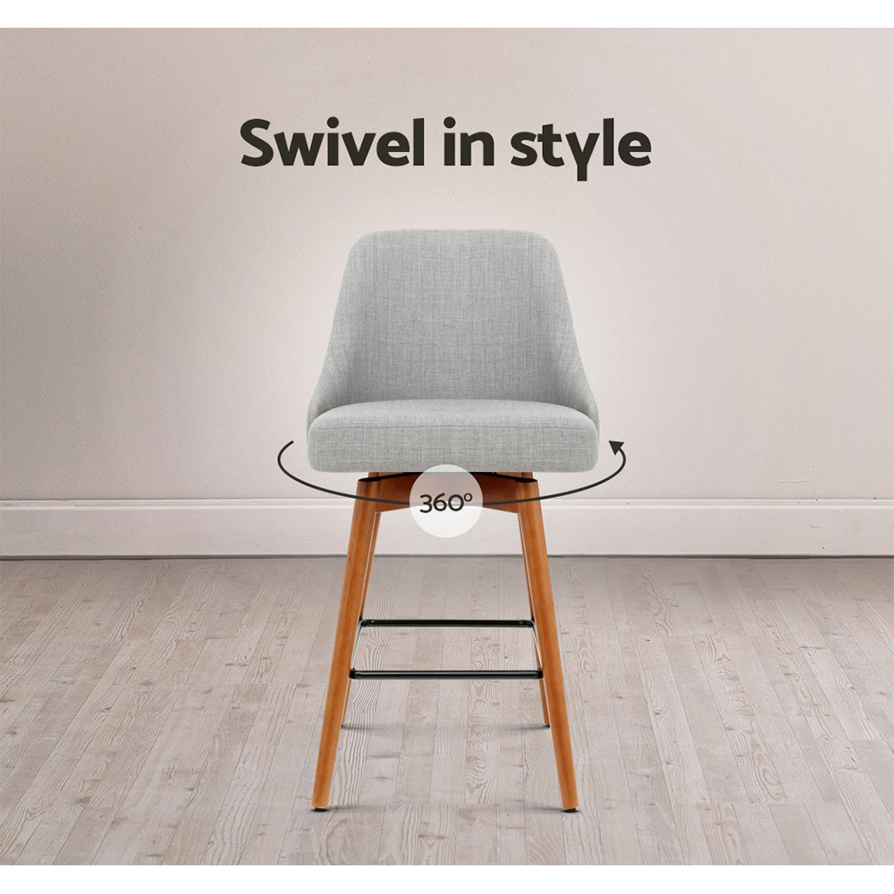 Marlook 2x Bar Stools Swivel Seat Wooden Grey
