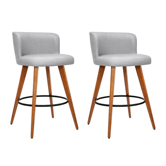 Marlook 2x Bar Stools Linen Padded Wooden Grey
