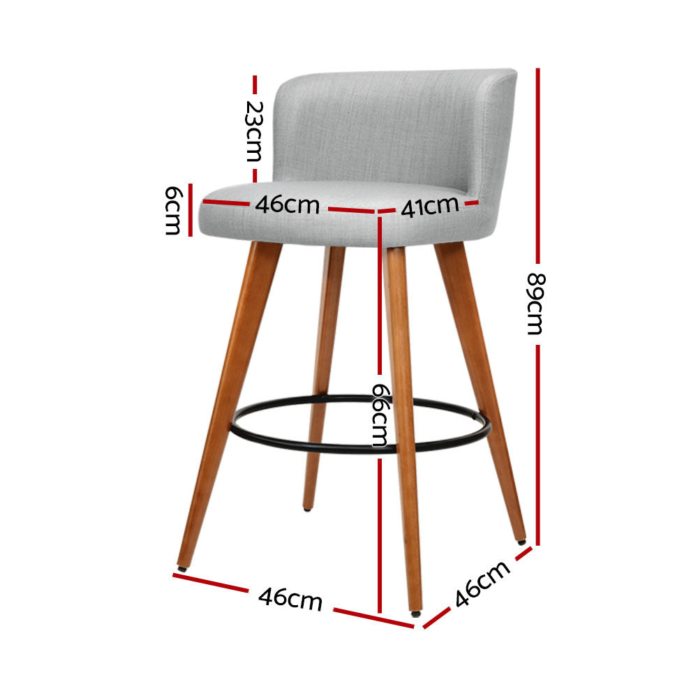 Marlook 2x Bar Stools Linen Padded Wooden Grey