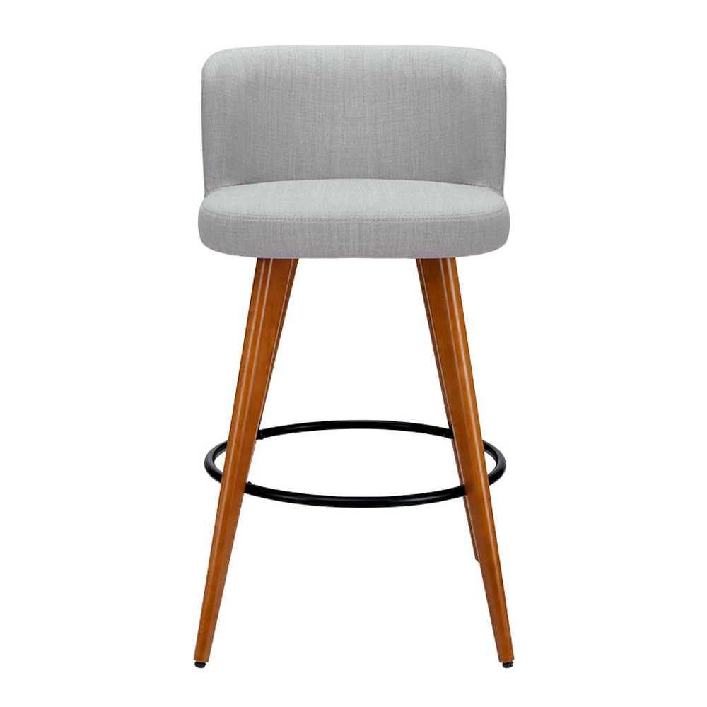 Marlook 2x Bar Stools Linen Padded Wooden Grey