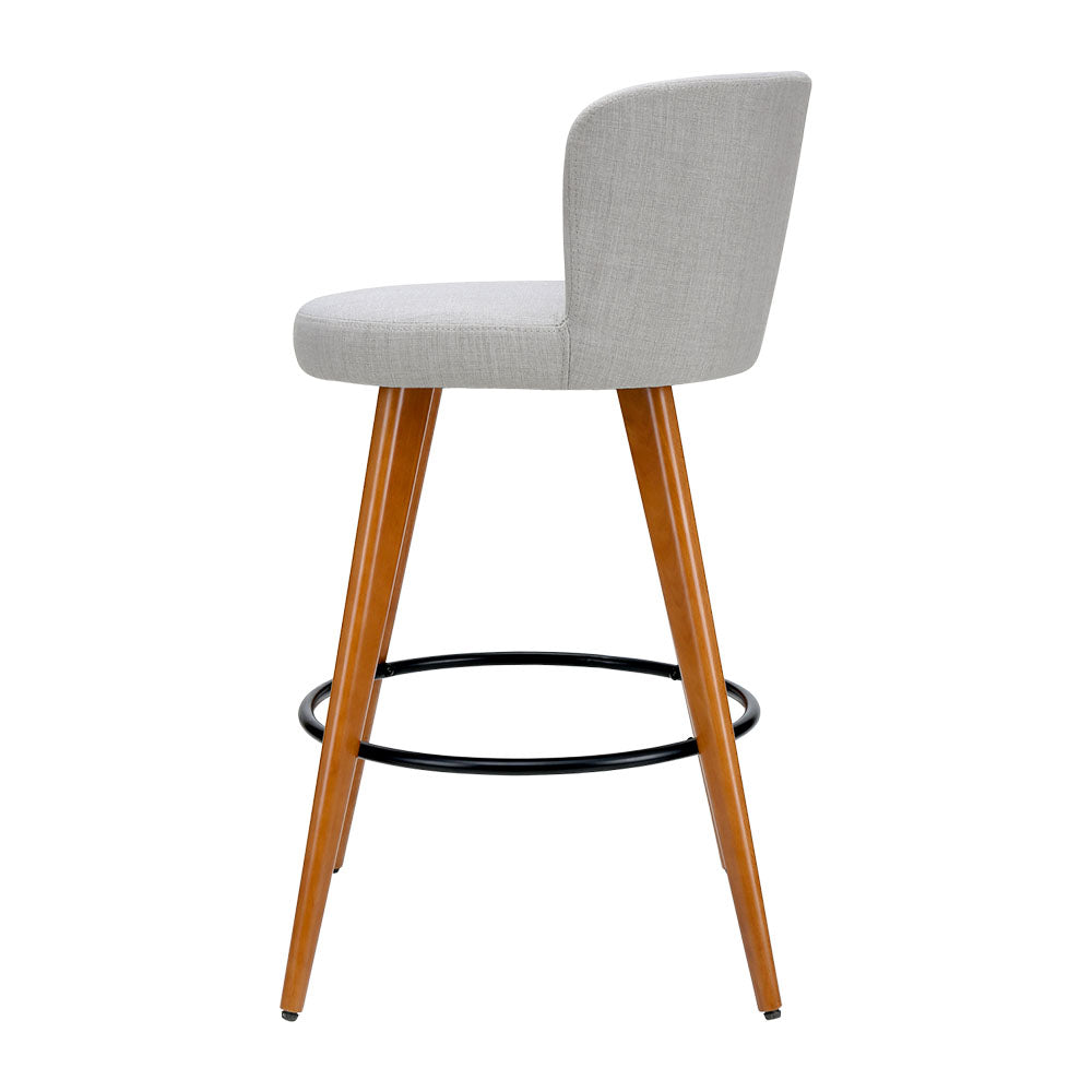 Marlook 2x Bar Stools Linen Padded Wooden Grey