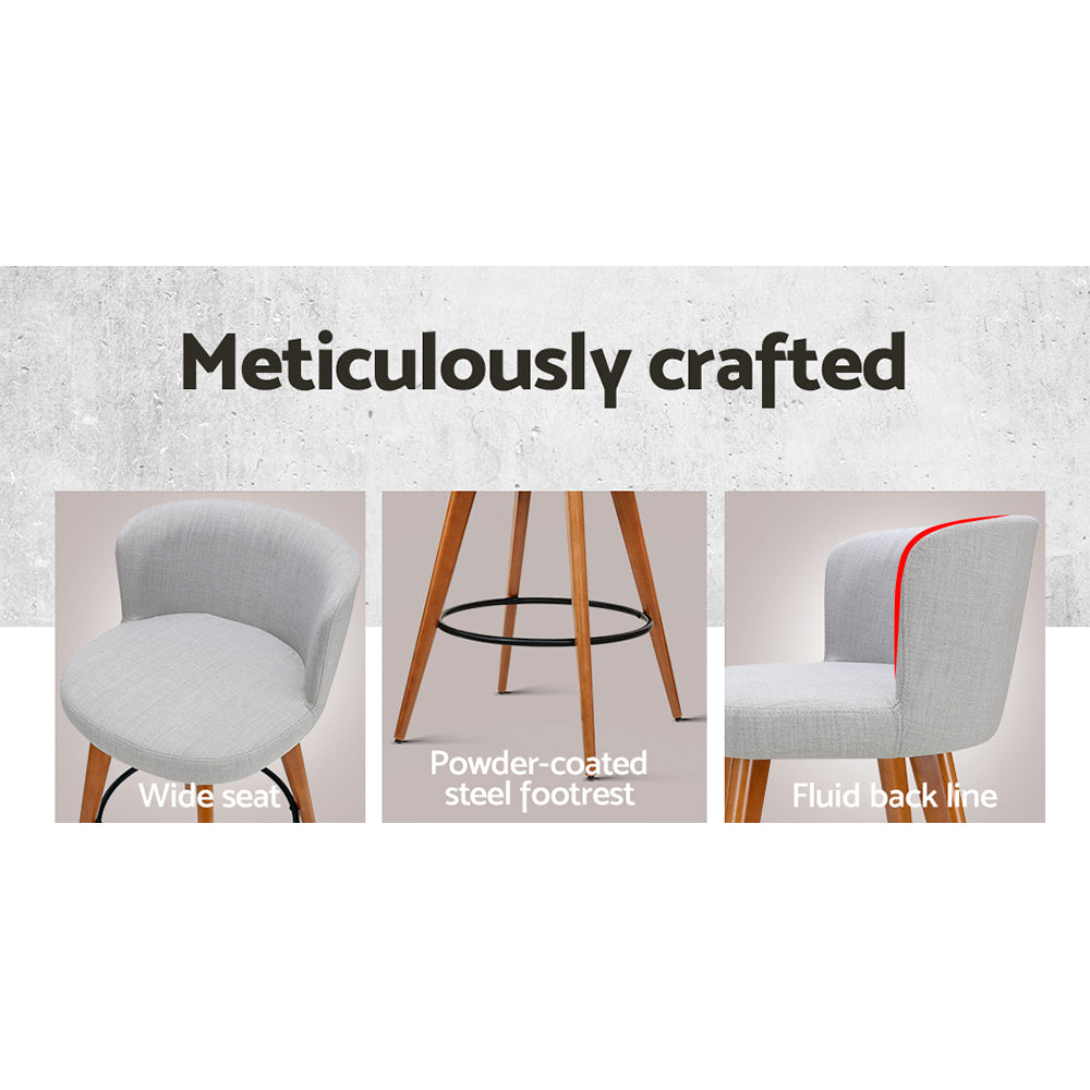 Marlook 2x Bar Stools Linen Padded Wooden Grey