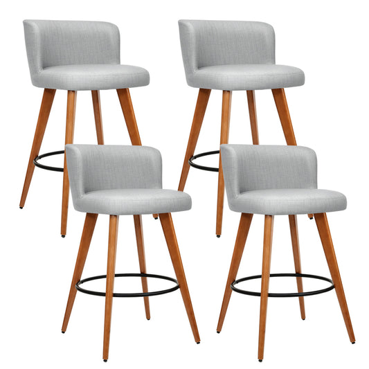 Marlook 4x Bar Stools Linen Padded Wooden Grey