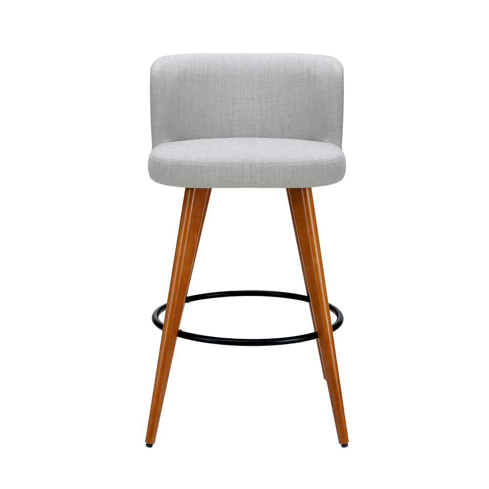 Marlook 4x Bar Stools Linen Padded Wooden Grey