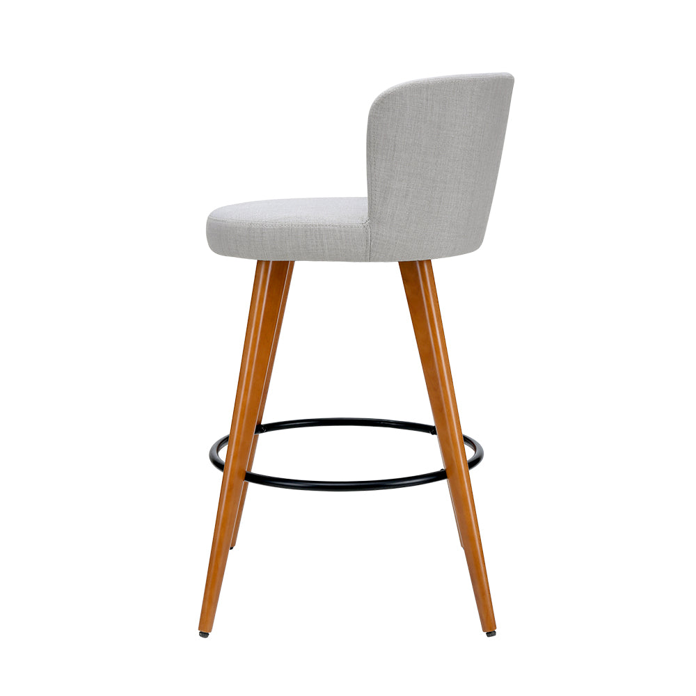 Marlook 4x Bar Stools Linen Padded Wooden Grey