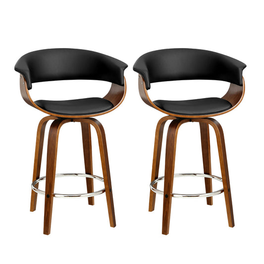 Marlook 2x Bar Stools Swivel PU Seat Wooden