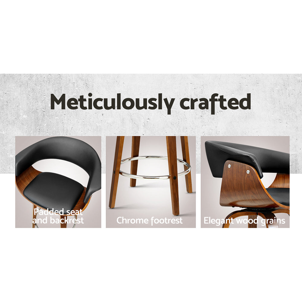 Marlook 2x Bar Stools Swivel PU Seat Wooden