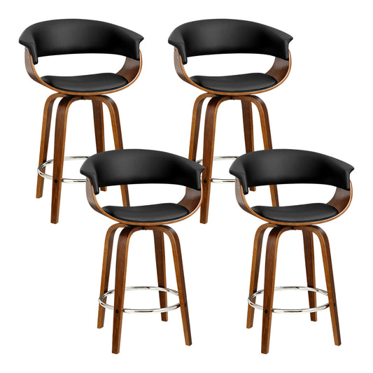 Marlook 4x Bar Stools Swivel PU Seat Wooden