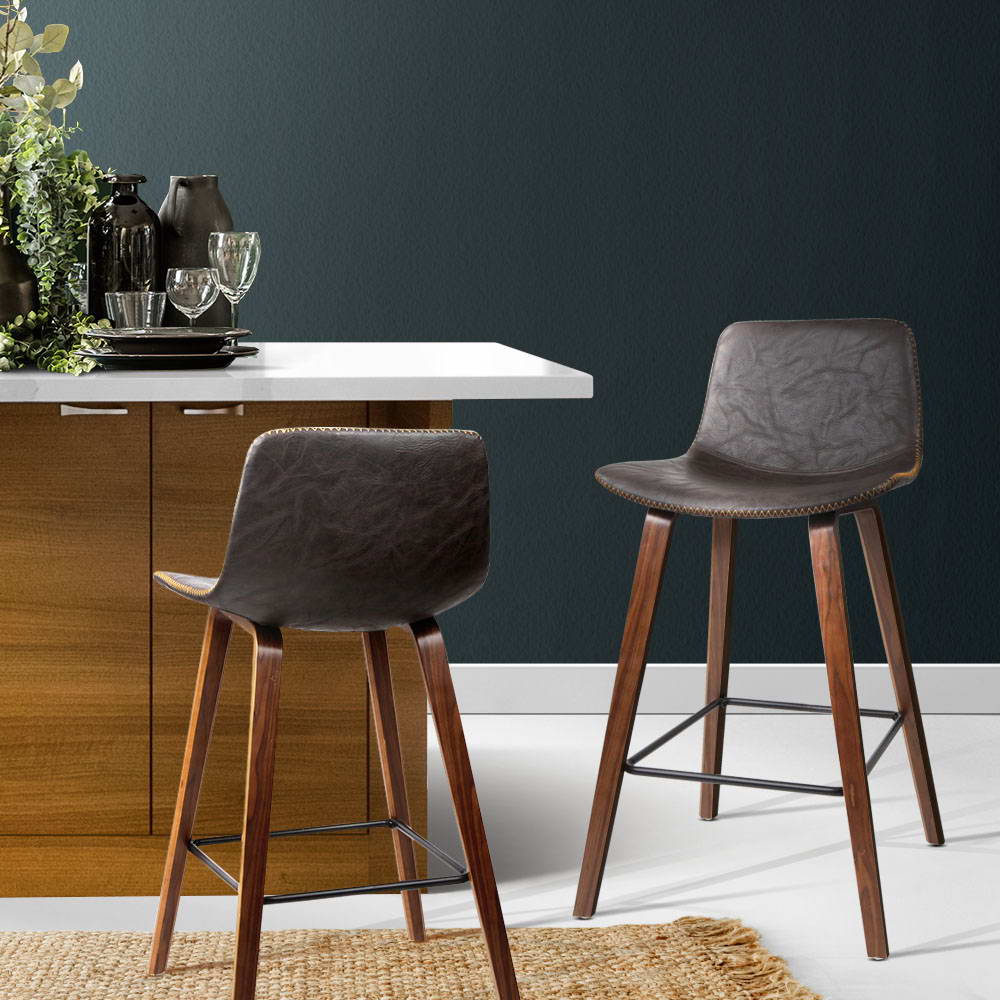 Marlook Bar Stools Kitchen Counter Barstools Leather Wooden Chairs x2