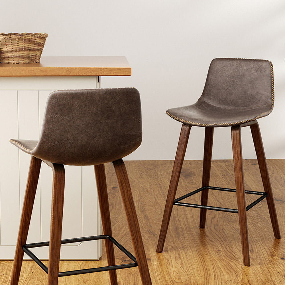 Marlook Bar Stools Kitchen Counter Barstools Leather Wooden Chairs x2
