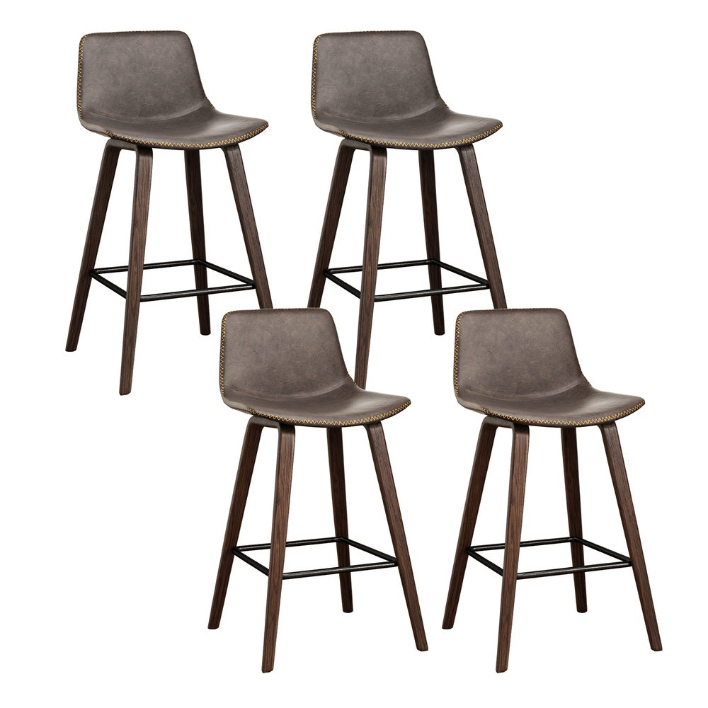 Marlook 4x Bar Stools Vintage Leather Wooden