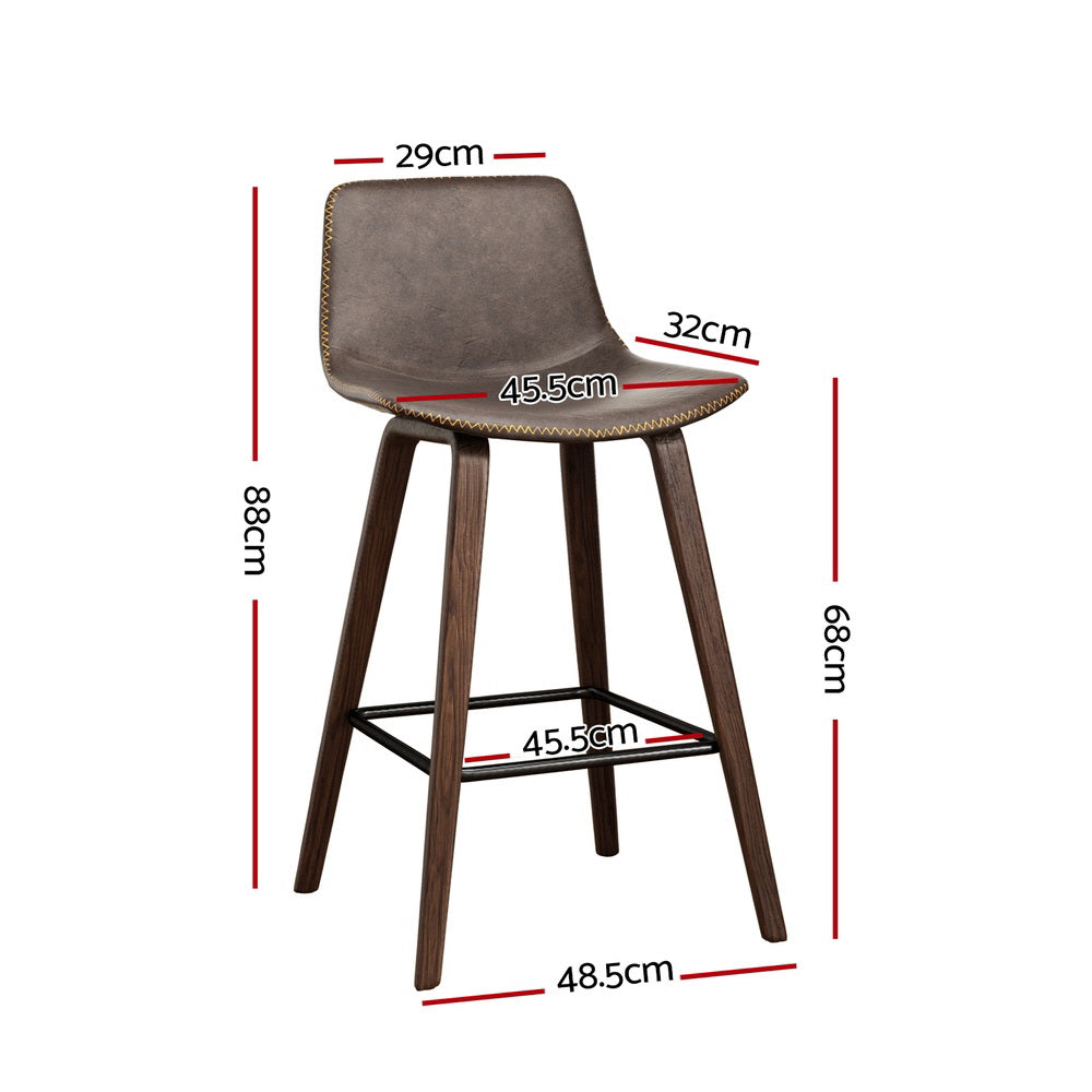 Marlook 4x Bar Stools Vintage Leather Wooden