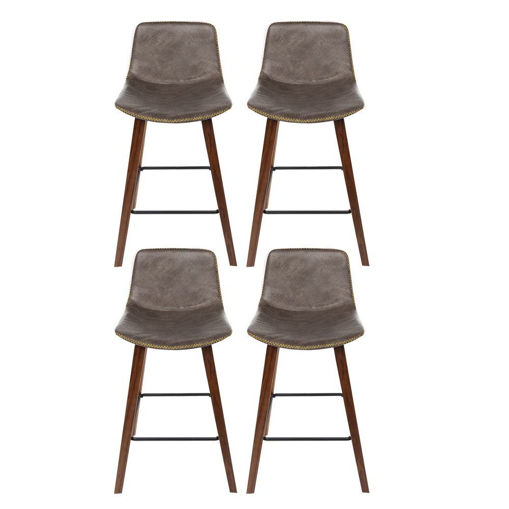 Marlook 4x Bar Stools Vintage Leather Wooden