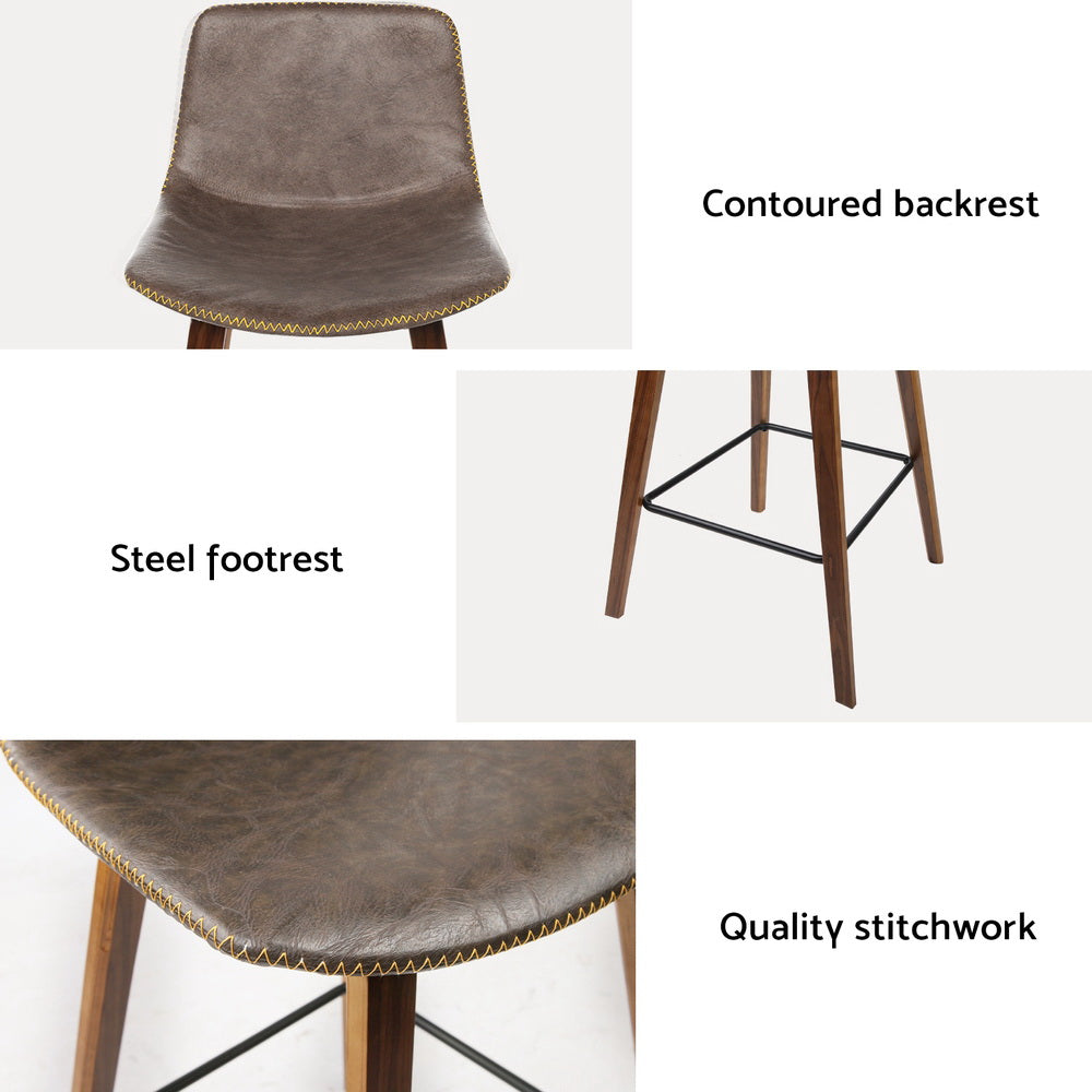 Marlook 4x Bar Stools Vintage Leather Wooden