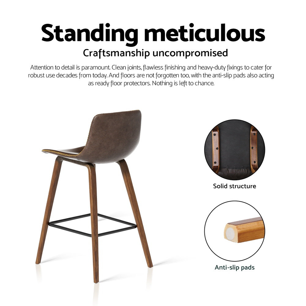 Marlook 4x Bar Stools Vintage Leather Wooden