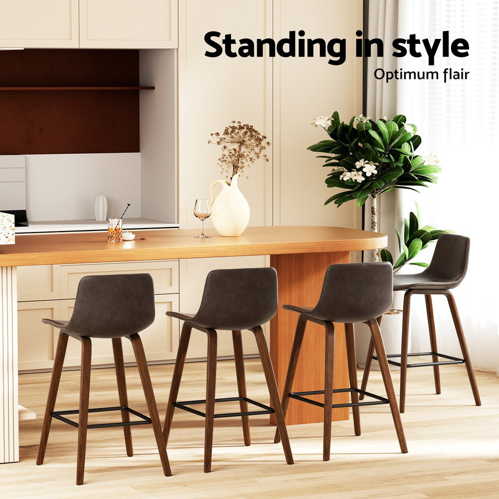 Marlook 4x Bar Stools Vintage Leather Wooden