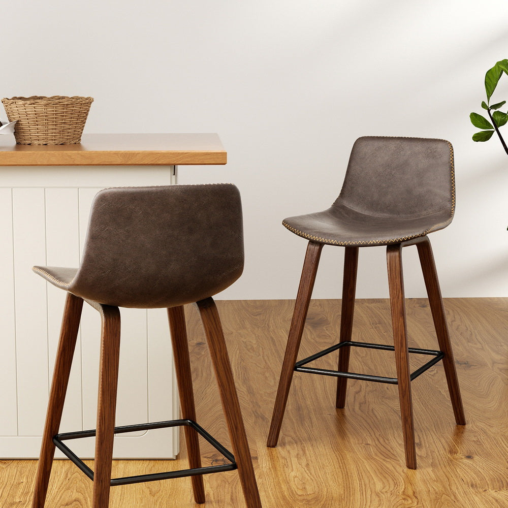 Marlook 4x Bar Stools Vintage Leather Wooden