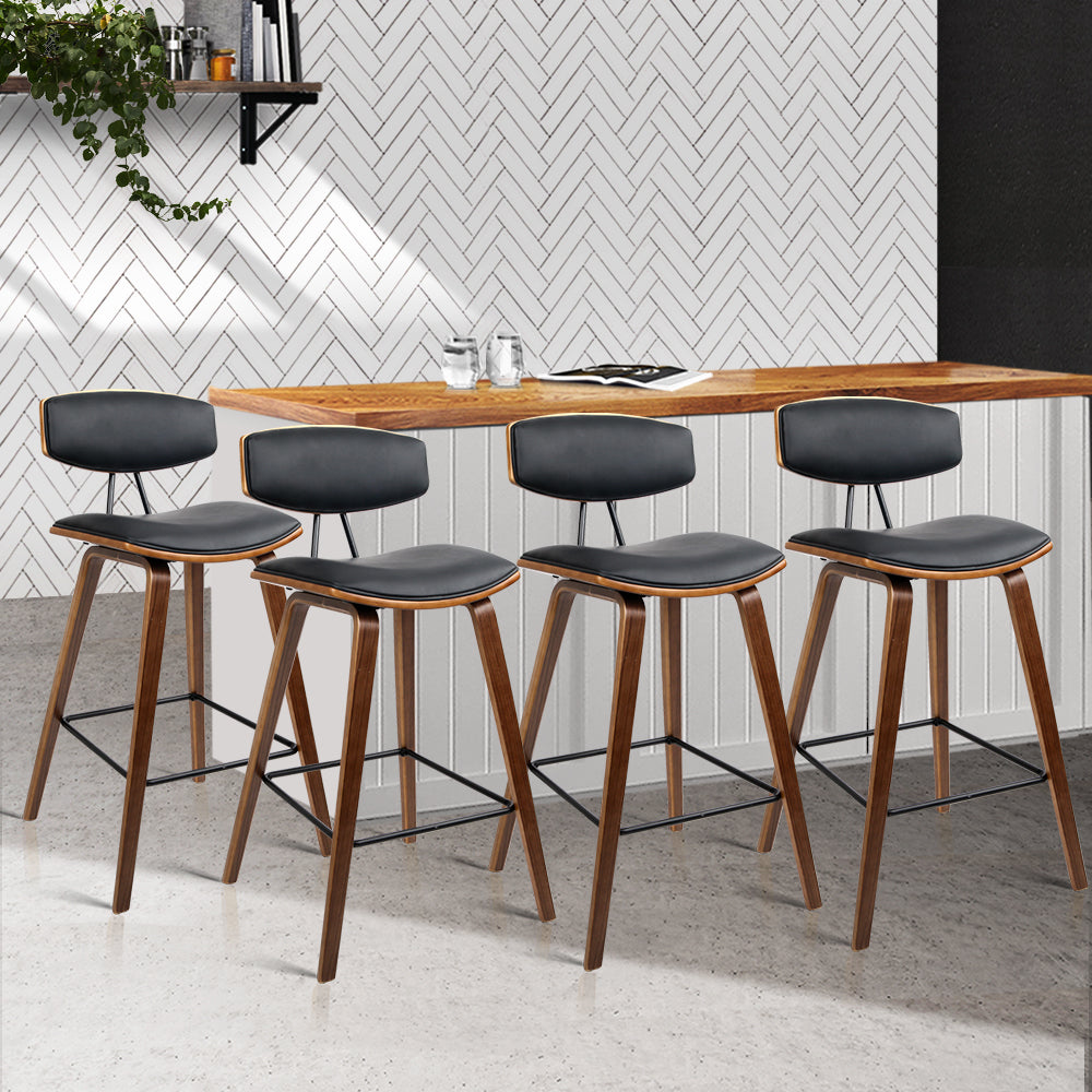 Marlook 4x Bar Stools Leather Padded w/Backrest