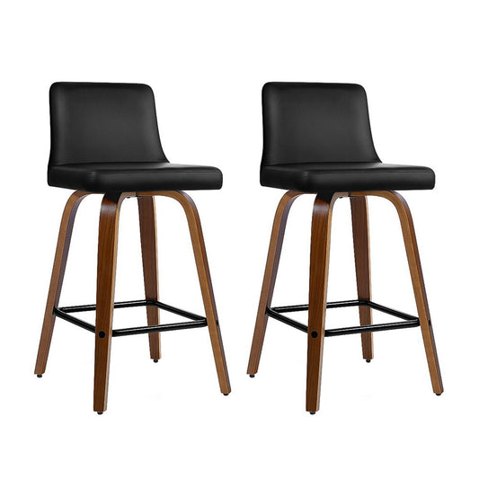 Marlook 2x Bar Stools Swivel Leather Padded Wooden