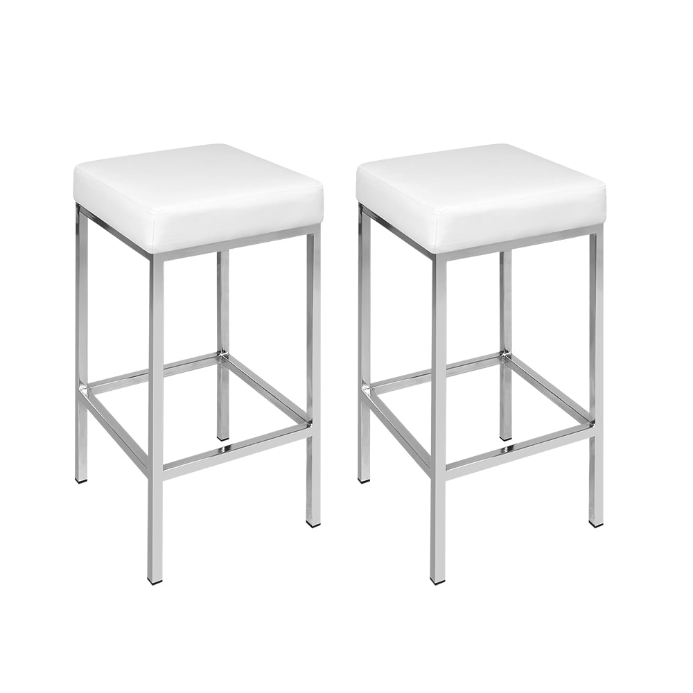 Marlook 2x Bar Stools Leather Padded Metal White