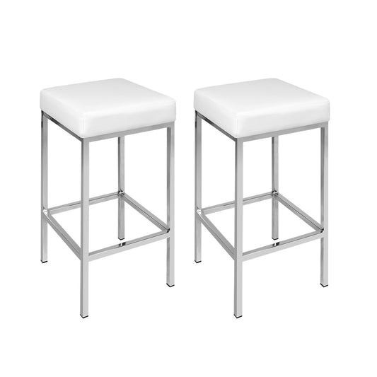 Marlook 2x Bar Stools Leather Padded Metal White
