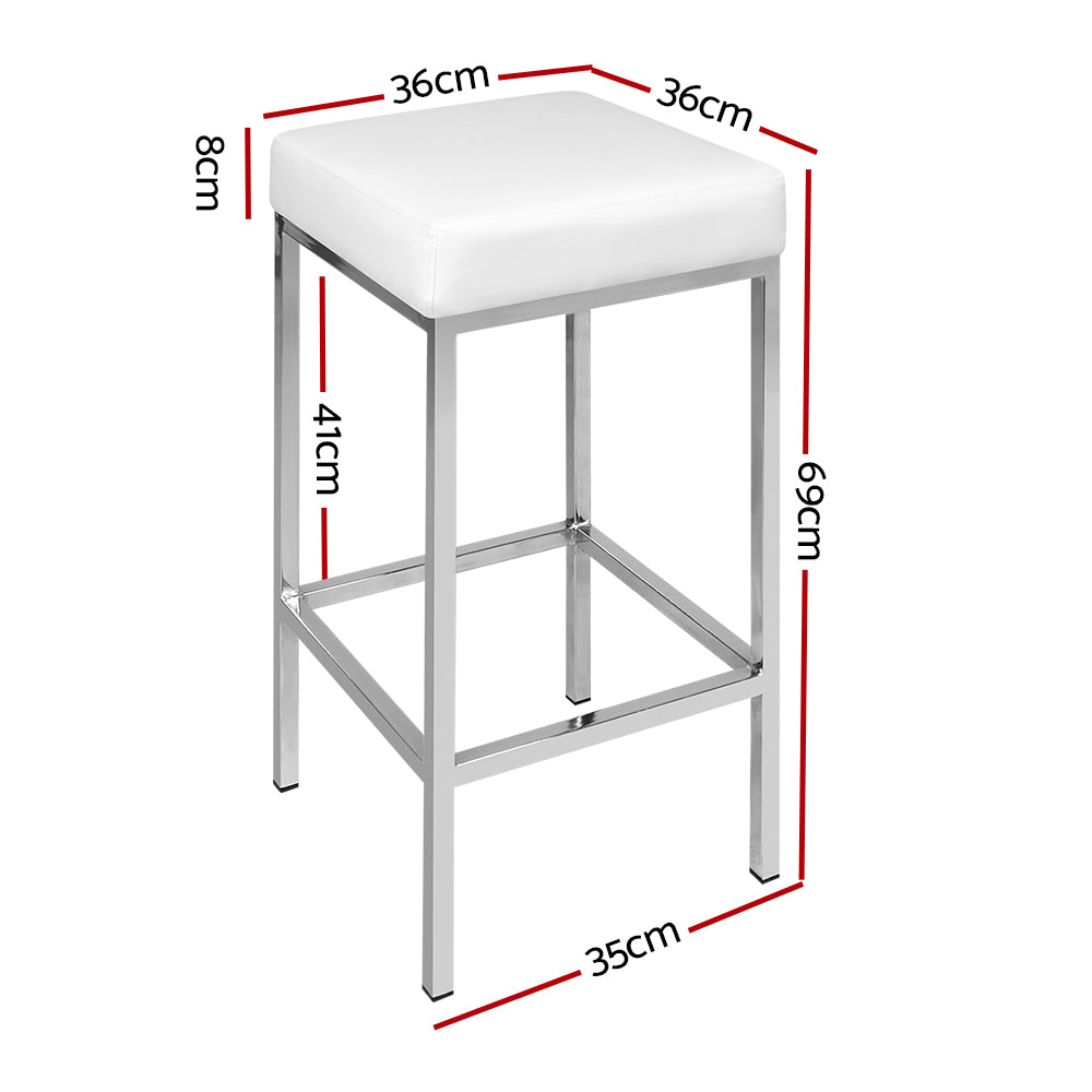 Marlook 2x Bar Stools Leather Padded Metal White