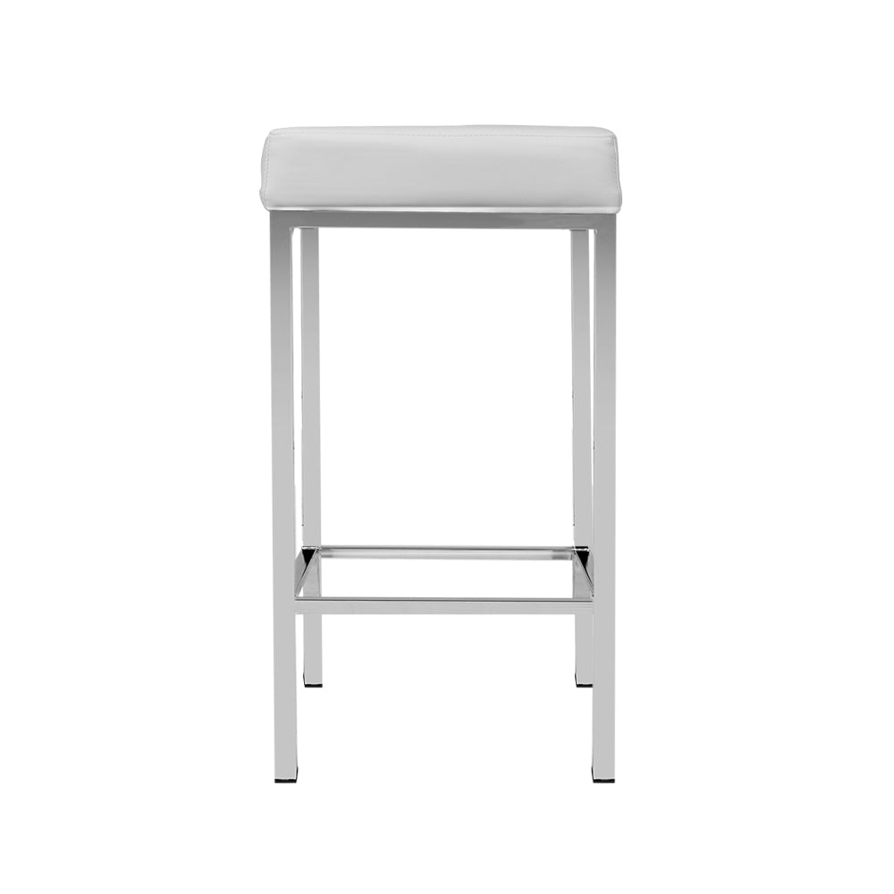 Marlook 2x Bar Stools Leather Padded Metal White
