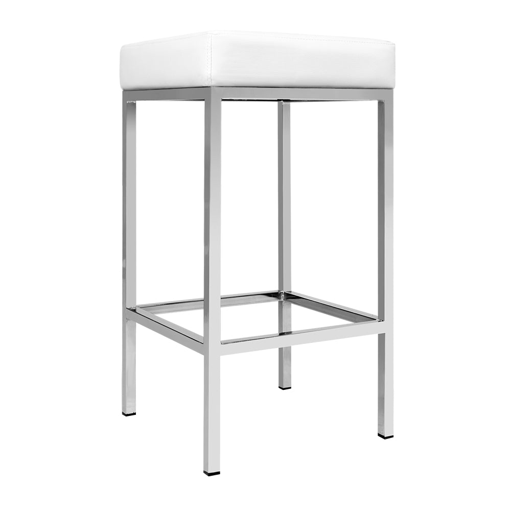 Marlook 2x Bar Stools Leather Padded Metal White