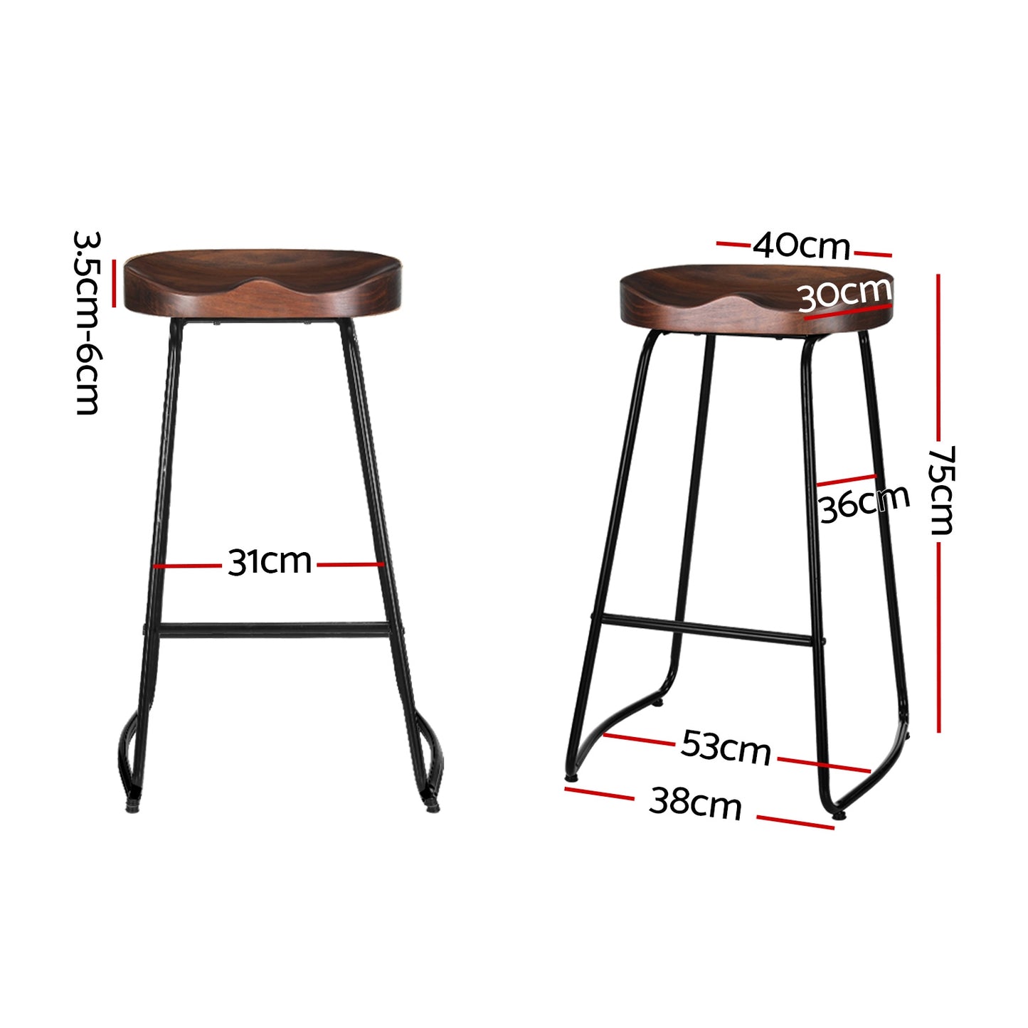 Marlook 2x Bar Stools Tractor Seat 75cm Black