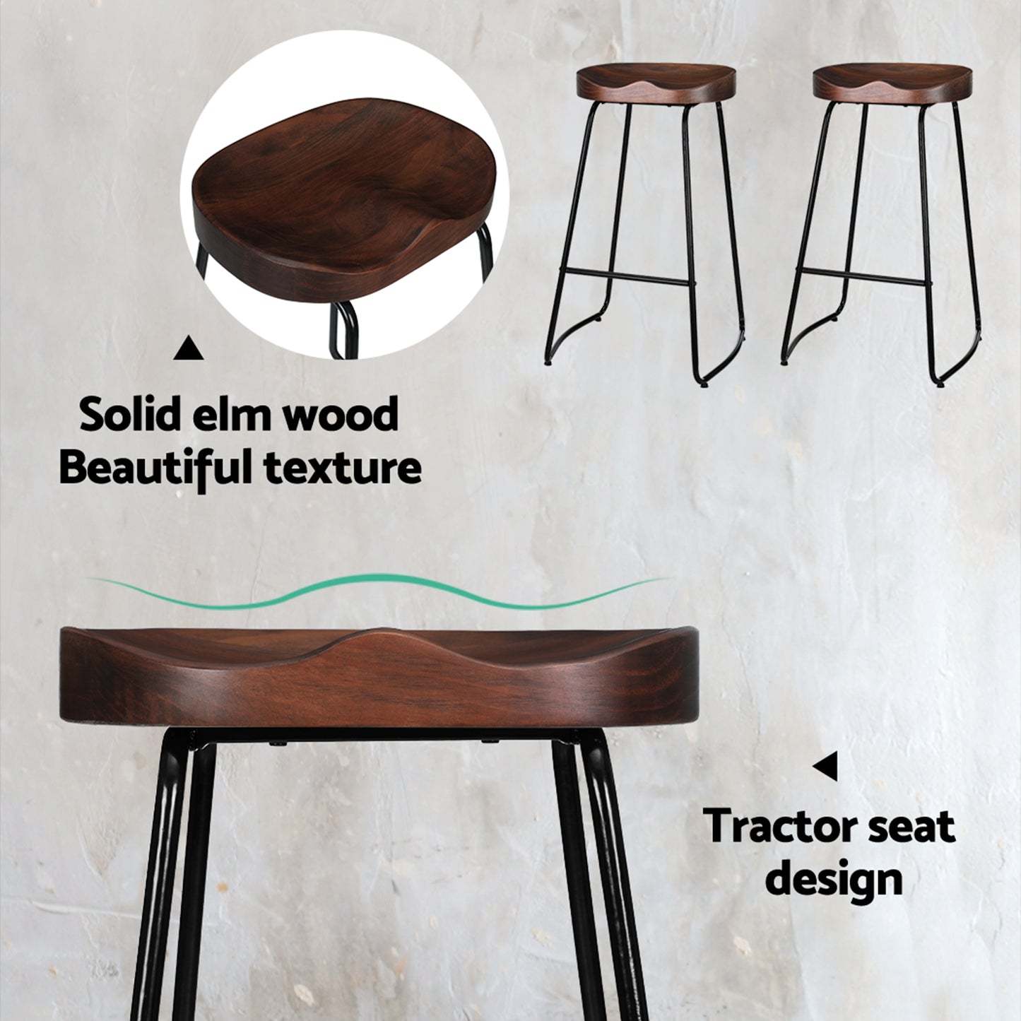 Marlook 2x Bar Stools Tractor Seat 75cm Black