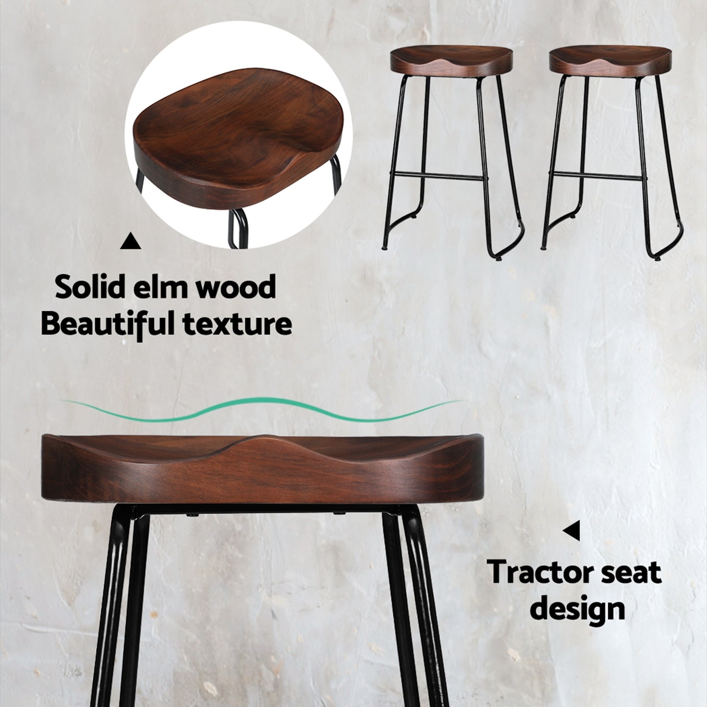 Marlook 2x Bar Stools Tractor Seat 65cm