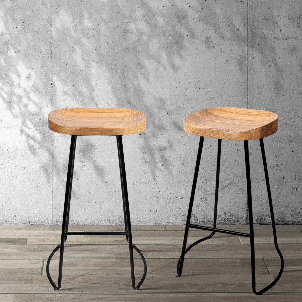 Marlook 2x Bar Stools Tractor Seat 75cm Wooden