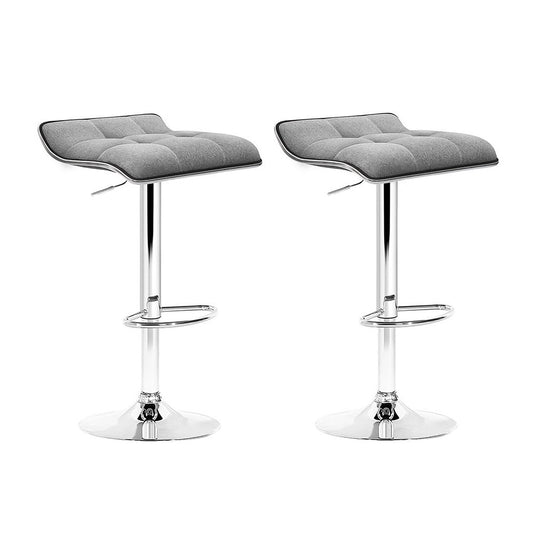 Marlook 2x Bar Stools Linen Padded Gas Lift