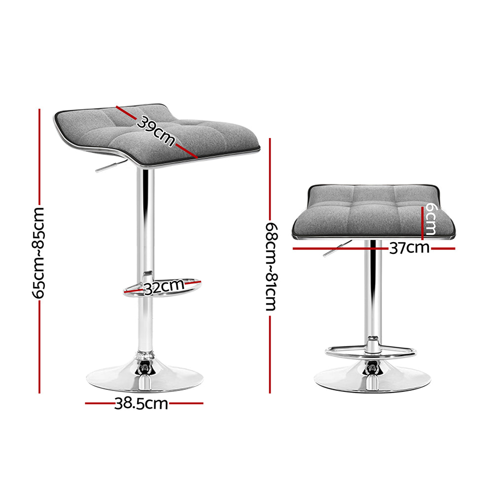 Marlook 2x Bar Stools Linen Padded Gas Lift