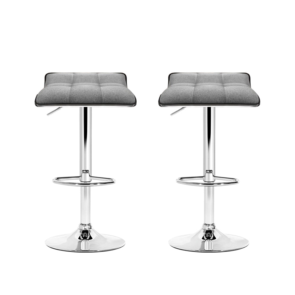 Marlook 2x Bar Stools Linen Padded Gas Lift