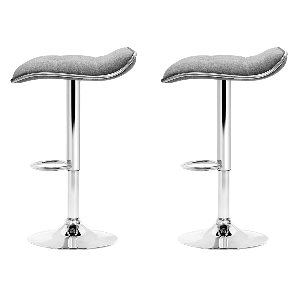Marlook 2x Bar Stools Linen Padded Gas Lift