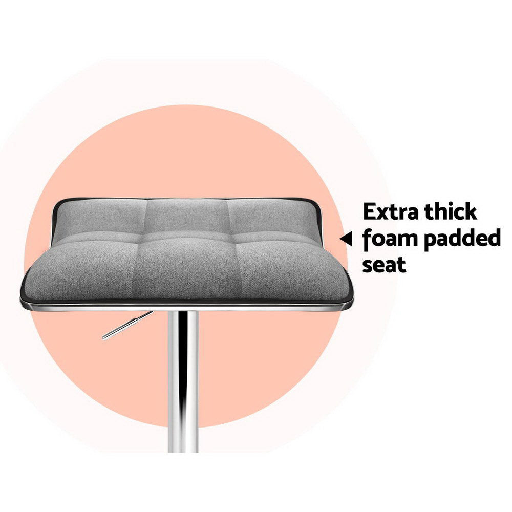 Marlook 2x Bar Stools Linen Padded Gas Lift