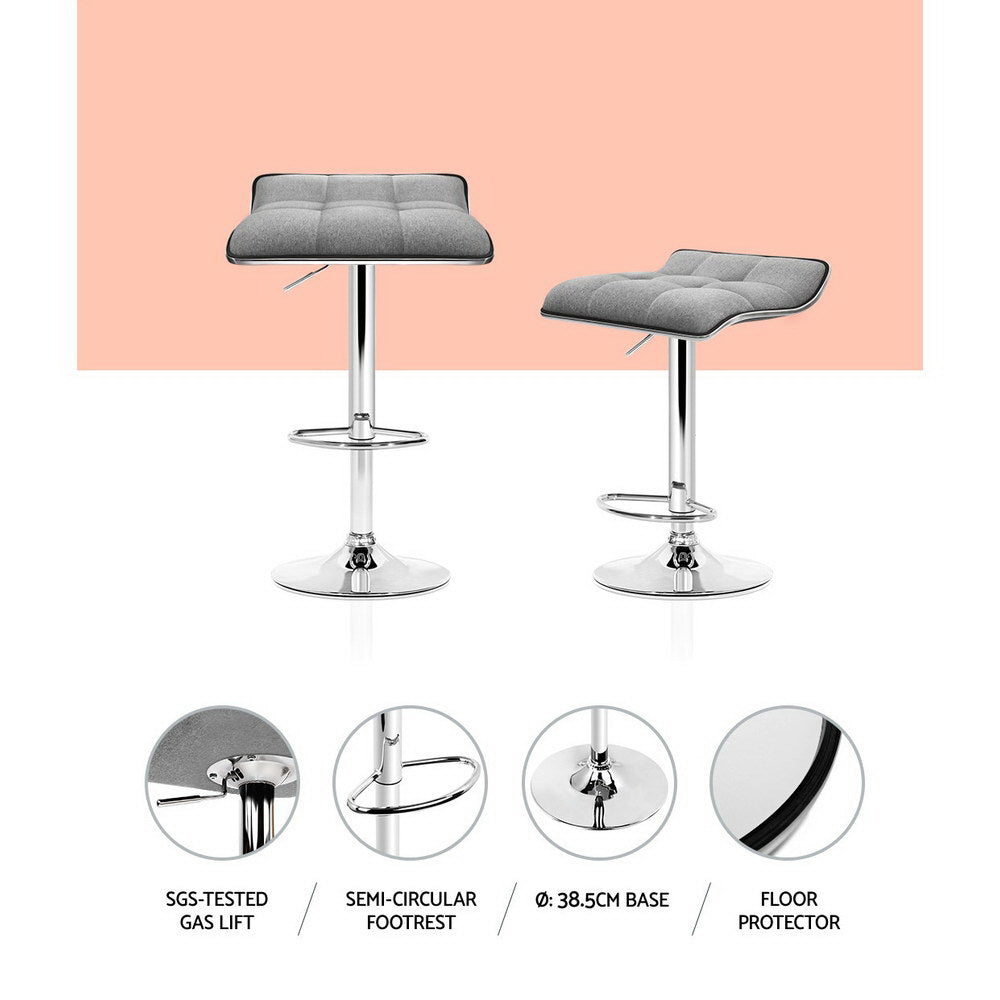 Marlook 2x Bar Stools Linen Padded Gas Lift